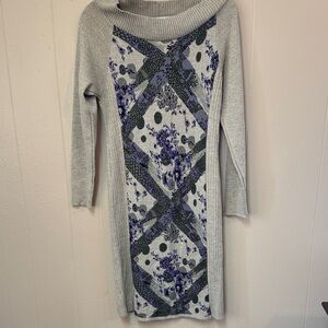 Made in Italy Linda Long Sleeve Knit Sweater Dress in Gray and Purple